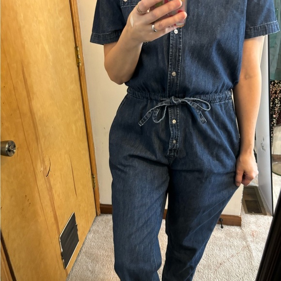 GAP Vintage One Piece Short Sleeve Denim Tie Waist Pantsuit - Picture 5 of 11